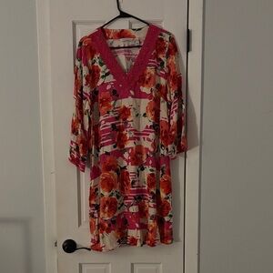 Floral V-Neck Dress - Pink and Red by Isaac Mizrahi Live